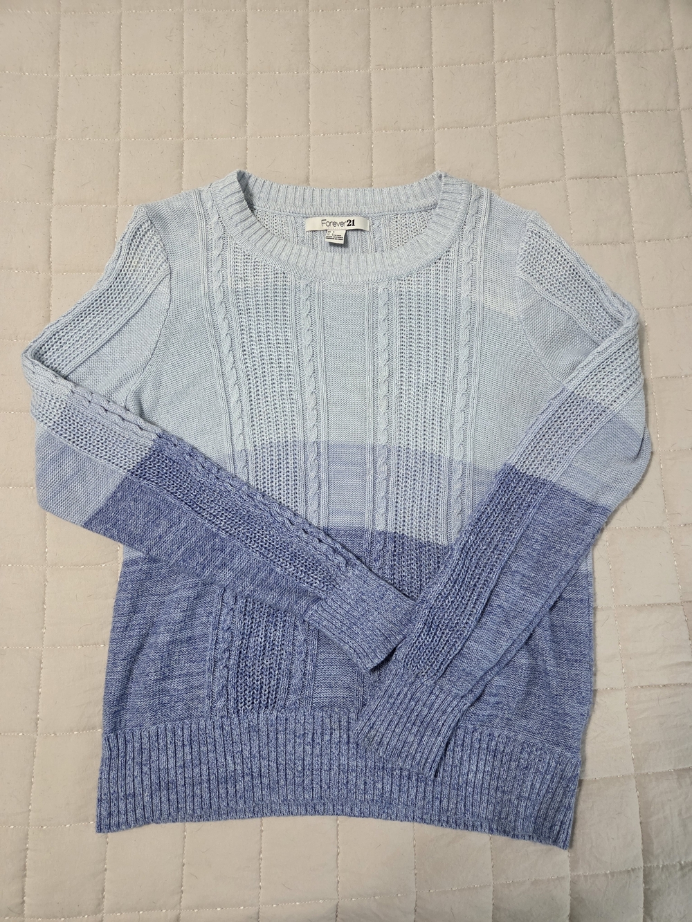 Forever 21 Blue Ombre Cable Crew Neck Sweater